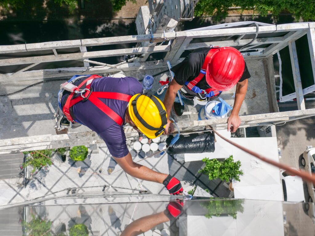 suspended scaffolding supporting workers