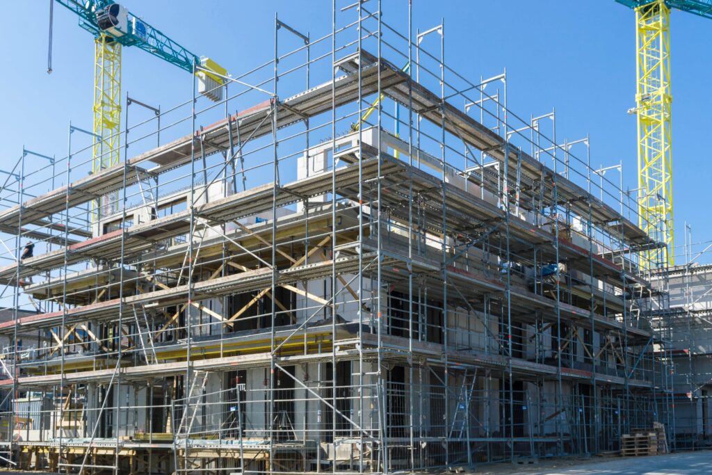 commercial building with scaffolding