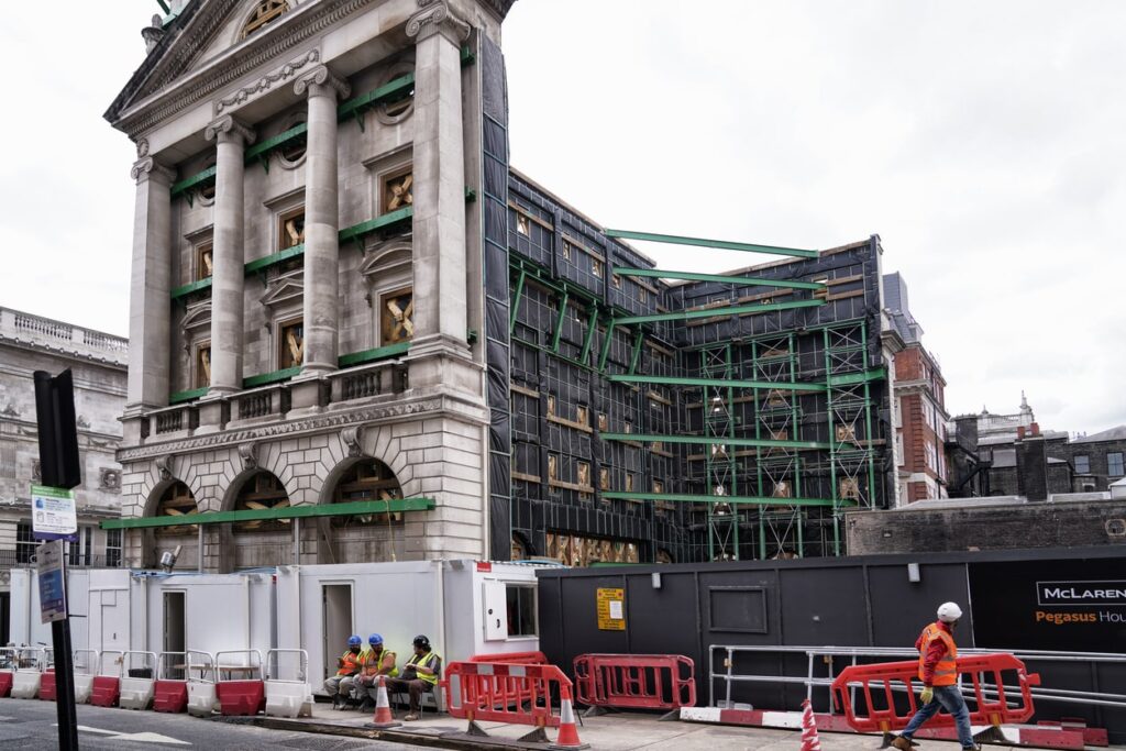 restoration of nuffield house in london with scaffolding